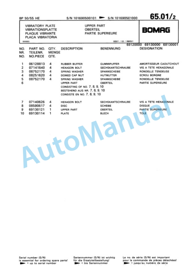 Bomag BPR 50-55 HE Vibratory Plate Compactor Spare Parts Catalogue 00813334 5 Bomag BPR 50-55 HE Vibratory Plate Compactor Spare Parts Catalogue 00813334-5