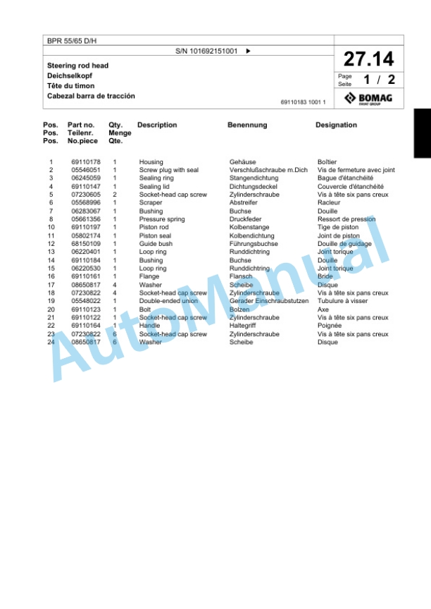 Bomag BPR 55-65 D-H Vibratory Plate Compactor Spare Parts Catalogue 00818495-2