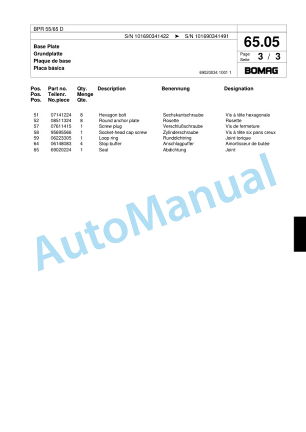 Bomag BPR 55-65 D Vibratory Plate Compactor Spare Parts Catalogue 00817915 4 Bomag BPR 55-65 D Vibratory Plate Compactor Spare Parts Catalogue 00817915-4