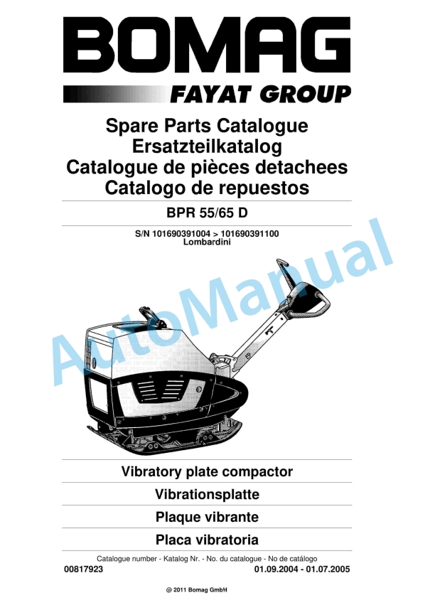 Bomag BPR 55-65 D Vibratory Plate Compactor Spare Parts Catalogue 00817923 1 Bomag BPR 55-65 D Vibratory Plate Compactor Spare Parts Catalogue 00817923