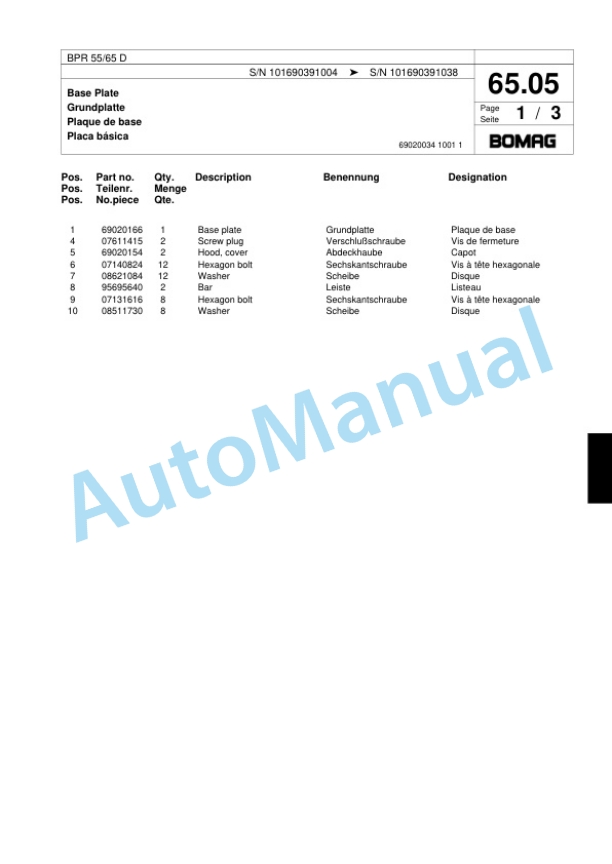 Bomag BPR 55-65 D Vibratory Plate Compactor Spare Parts Catalogue 00817923 4 Bomag BPR 55-65 D Vibratory Plate Compactor Spare Parts Catalogue 00817923-4