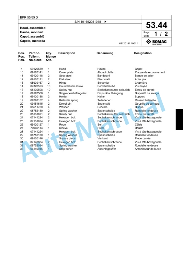 Bomag BPR 55-65 D Vibratory Plate Compactor Spare Parts Catalogue 00817985 3 Bomag BPR 55-65 D Vibratory Plate Compactor Spare Parts Catalogue 00817985-3