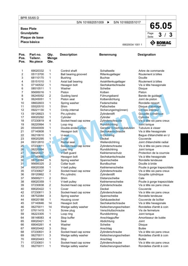 Bomag BPR 55-65 D Vibratory Plate Compactor Spare Parts Catalogue 00817985 5 Bomag BPR 55-65 D Vibratory Plate Compactor Spare Parts Catalogue 00817985-5