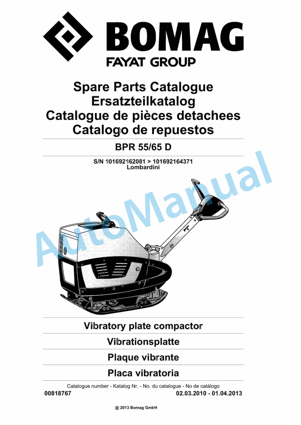 Bomag BPR 55-65 D Vibratory Plate Compactor Spare Parts Catalogue 00818767 1 Bomag BPR 55-65 D Vibratory Plate Compactor Spare Parts Catalogue 00818767