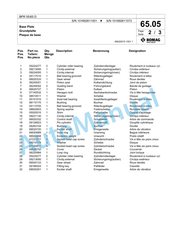 Bomag BPR 55-65 D Vibratory Plate Compactor Spare Parts Catalogue 00824325 3 Bomag BPR 55-65 D Vibratory Plate Compactor Spare Parts Catalogue 00824325-3