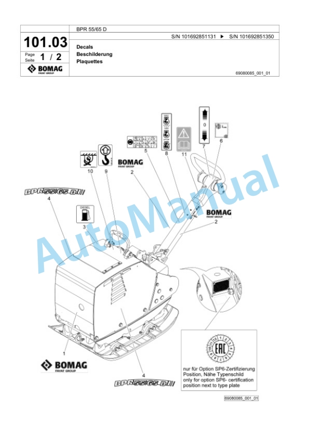 Bomag BPR 55-65 D Vibratory Plate Compactor Spare Parts Catalogue 00825009 4 Bomag BPR 55-65 D Vibratory Plate Compactor Spare Parts Catalogue 00825009-4
