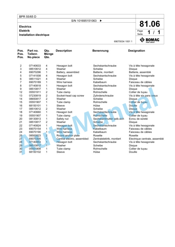 Bomag BPR 55-65 D Vibratory Plate Compactor Spare Parts Catalogue 00825537 3 Bomag BPR 55-65 D Vibratory Plate Compactor Spare Parts Catalogue 00825537-3