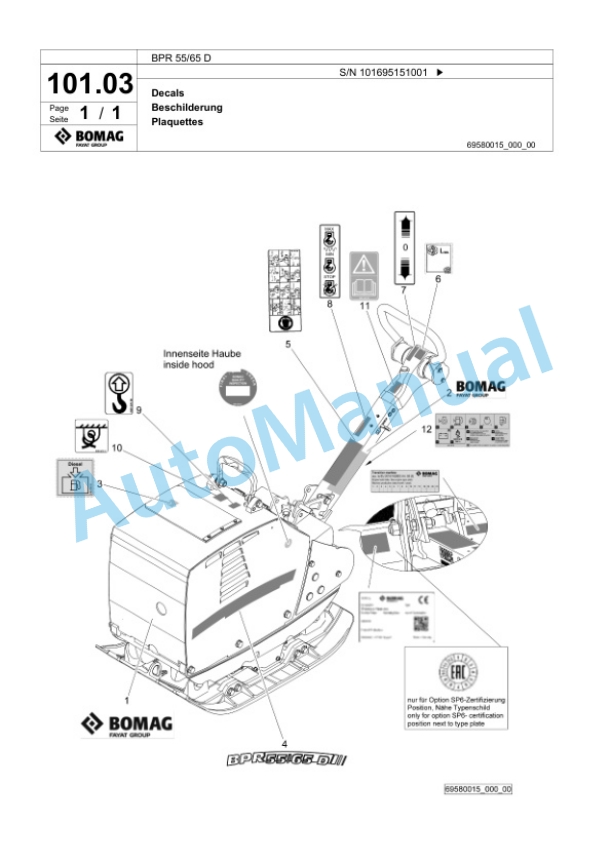 Bomag BPR 55-65 D Vibratory Plate Compactor Spare Parts Catalogue 00825537 4 Bomag BPR 55-65 D Vibratory Plate Compactor Spare Parts Catalogue 00825537-4