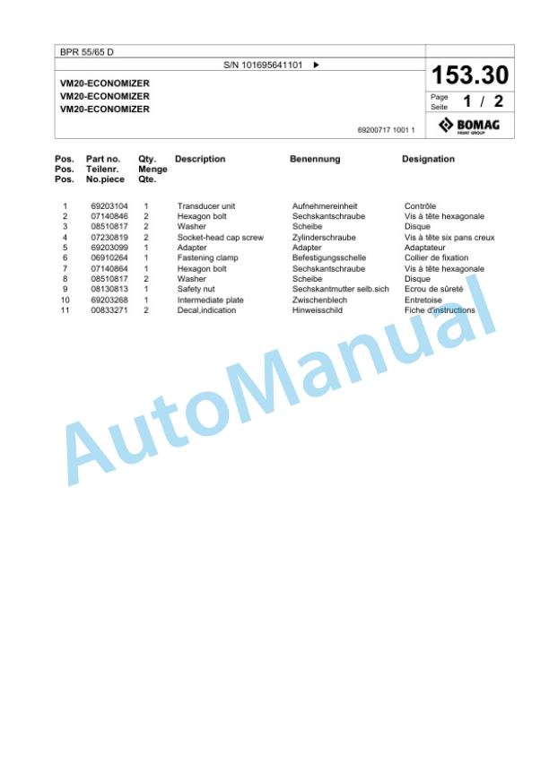 Bomag BPR 55-65 D Vibratory Plate Compactor Spare Parts Catalogue 00826681 5 Bomag BPR 55-65 D Vibratory Plate Compactor Spare Parts Catalogue 00826681-5