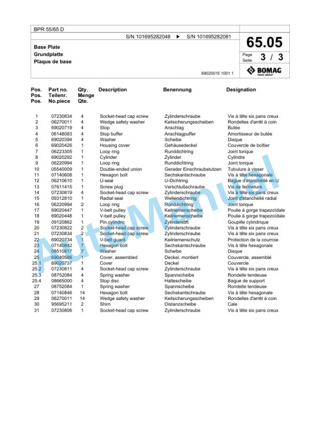 Bomag BPR 55-66 D Vibratory Plate Compactor Spare Parts Catalogue 00825787 2 Bomag BPR 55-66 D Vibratory Plate Compactor Spare Parts Catalogue 00825787-2