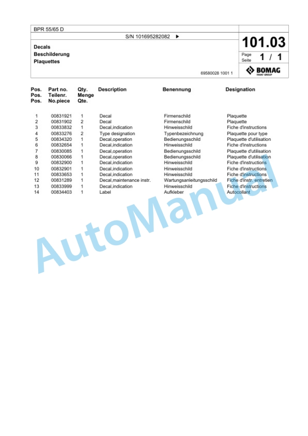 Bomag BPR 55-66 D Vibratory Plate Compactor Spare Parts Catalogue 00825787 3 Bomag BPR 55-66 D Vibratory Plate Compactor Spare Parts Catalogue 00825787-3