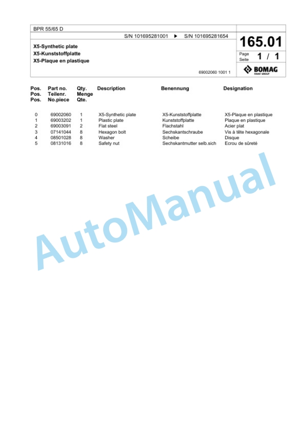 Bomag BPR 55-66 D Vibratory Plate Compactor Spare Parts Catalogue 00825787 5 Bomag BPR 55-66 D Vibratory Plate Compactor Spare Parts Catalogue 00825787-5