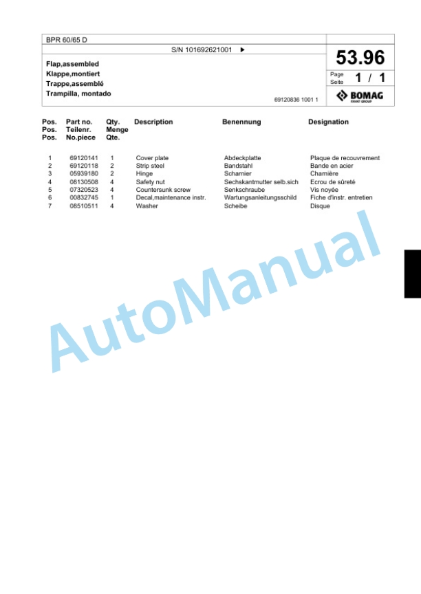 Bomag BPR 60-65 D Vibratory Plate Compactor Spare Parts Catalogue 00824327 3 Bomag BPR 60-65 D Vibratory Plate Compactor Spare Parts Catalogue 00824327-3
