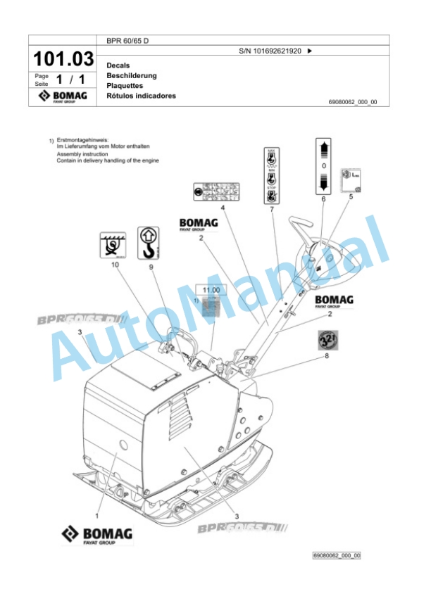 Bomag BPR 60-65 D Vibratory Plate Compactor Spare Parts Catalogue 00824327 5 Bomag BPR 60-65 D Vibratory Plate Compactor Spare Parts Catalogue 00824327-5