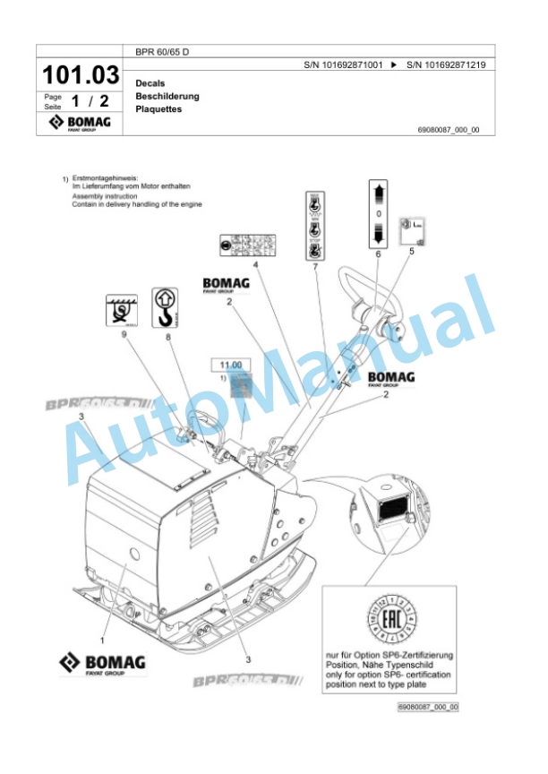 Bomag BPR 60-65 D Vibratory Plate Compactor Spare Parts Catalogue 00825013 5 Bomag BPR 60-65 D Vibratory Plate Compactor Spare Parts Catalogue 00825013-5