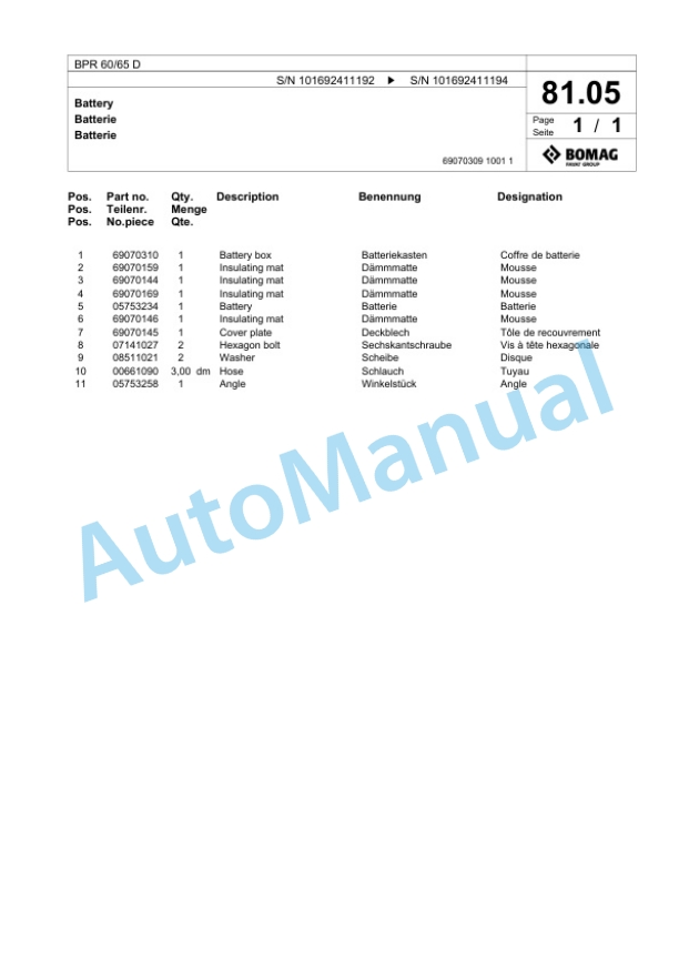 Bomag BPR 60-65 D Vibratory Plate Compactor Spare Parts Catalogue 00825247 3 Bomag BPR 60-65 D Vibratory Plate Compactor Spare Parts Catalogue 00825247-3