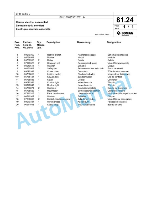 Bomag BPR 60-65 D Vibratory Plate Compactor Spare Parts Catalogue 00826337 3 Bomag BPR 60-65 D Vibratory Plate Compactor Spare Parts Catalogue 00826337-3