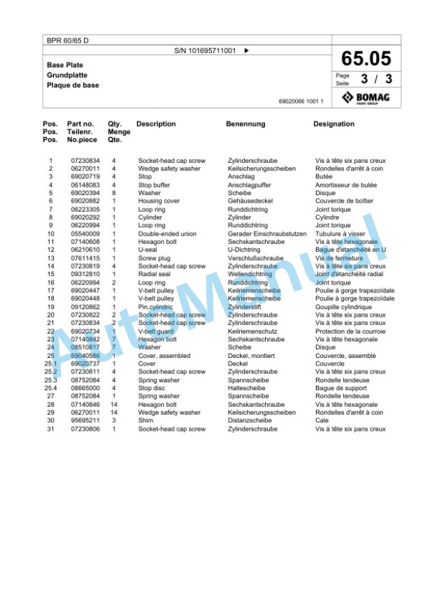 Bomag BPR 60-65 D Vibratory Plate Compactor Spare Parts Catalogue 00826821 3 Bomag BPR 60-65 D Vibratory Plate Compactor Spare Parts Catalogue 00826821-3