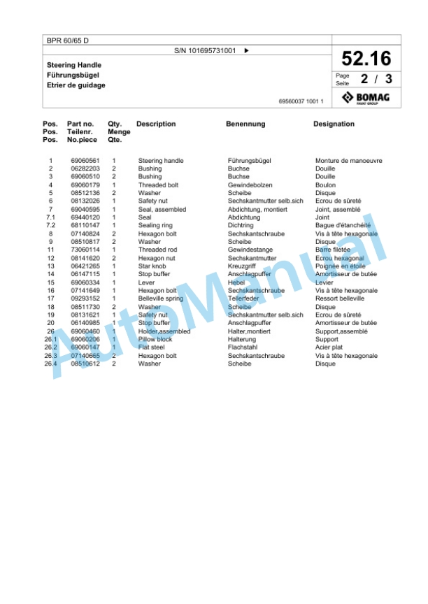 Bomag BPR 60-65 D Vibratory Plate Compactor Spare Parts Catalogue 00826837 2 Bomag BPR 60-65 D Vibratory Plate Compactor Spare Parts Catalogue 00826837-2