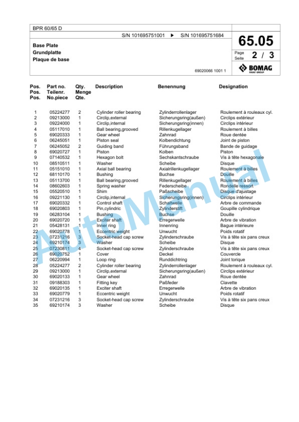 Bomag BPR 60-65 D Vibratory Plate Compactor Spare Parts Catalogue 00826847 3 Bomag BPR 60-65 D Vibratory Plate Compactor Spare Parts Catalogue 00826847-3