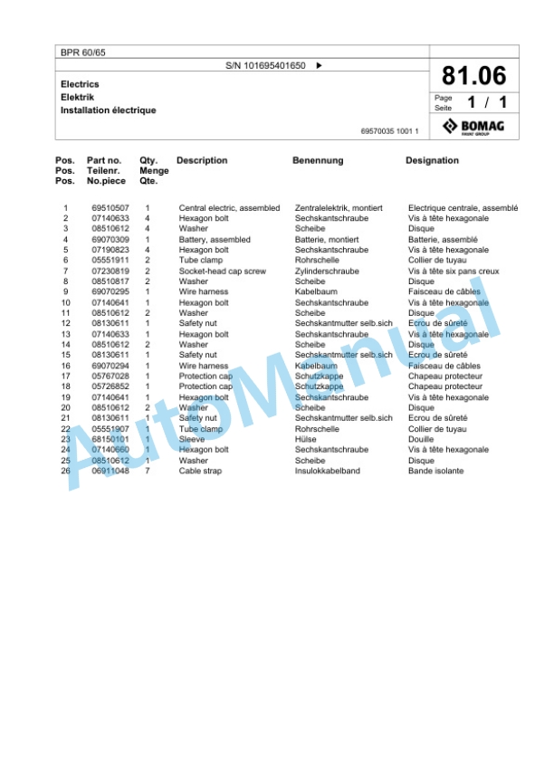Bomag BPR 60-65 Vibratory Plate Compactor Spare Parts Catalogue 00826309 3 Bomag BPR 60-65 Vibratory Plate Compactor Spare Parts Catalogue 00826309-3