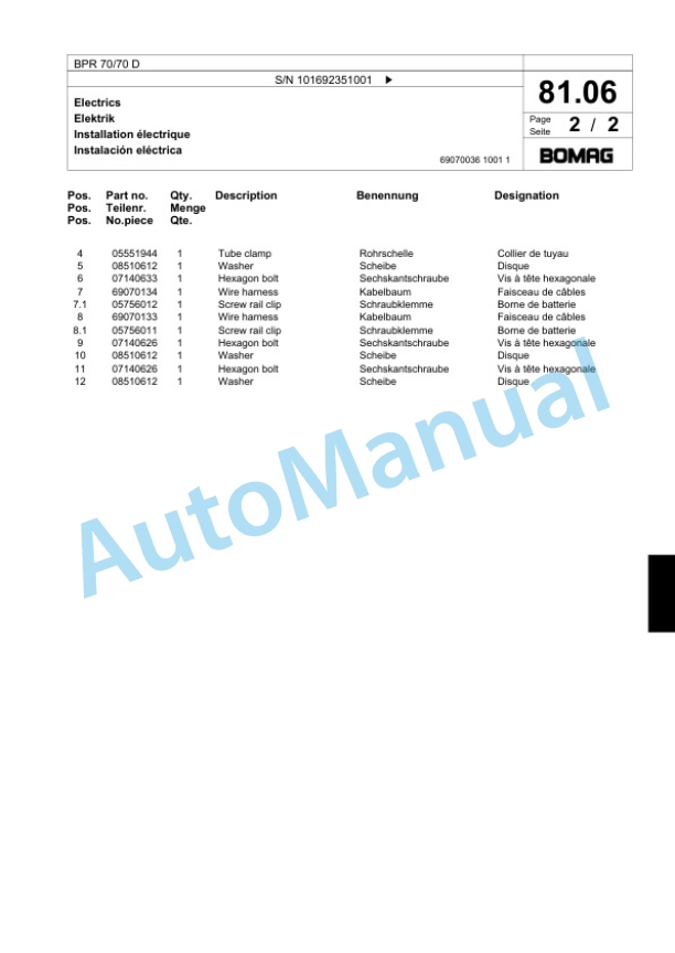 Bomag BPR 70-70 D Vibratory Plate Compactor Spare Parts Catalogue 00824251 5 Bomag BPR 70-70 D Vibratory Plate Compactor Spare Parts Catalogue 00824251-5