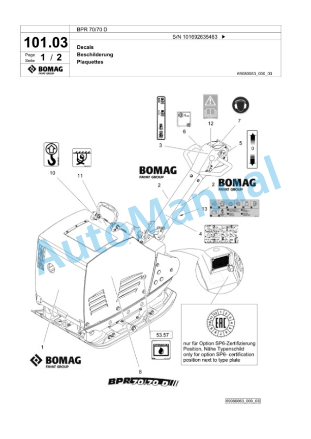Bomag BPR 70-70 D Vibratory Plate Compactor Spare Parts Catalogue 00824329 4 Bomag BPR 70-70 D Vibratory Plate Compactor Spare Parts Catalogue 00824329-4