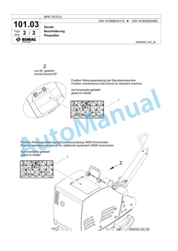 Bomag BPR 70-70 D Vibratory Plate Compactor Spare Parts Catalogue 00824329 5 Bomag BPR 70-70 D Vibratory Plate Compactor Spare Parts Catalogue 00824329-5