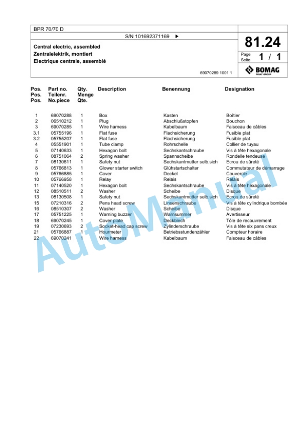 Bomag BPR 70-70 D Vibratory Plate Compactor Spare Parts Catalogue 00825141 5 Bomag BPR 70-70 D Vibratory Plate Compactor Spare Parts Catalogue 00825141-5