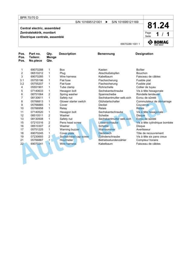 Bomag BPR 70-70 D Vibratory Plate Compactor Spare Parts Catalogue 00825551 4 Bomag BPR 70-70 D Vibratory Plate Compactor Spare Parts Catalogue 00825551-4