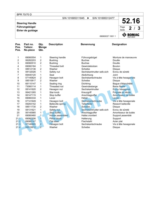 Bomag BPR 70-70 D Vibratory Plate Compactor Spare Parts Catalogue 00825797 2 Bomag BPR 70-70 D Vibratory Plate Compactor Spare Parts Catalogue 00825797-2