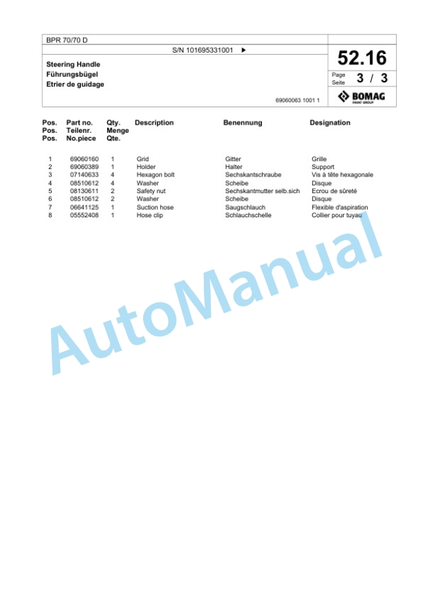 Bomag BPR 70-70 D Vibratory Plate Compactor Spare Parts Catalogue 00825799 2 Bomag BPR 70-70 D Vibratory Plate Compactor Spare Parts Catalogue 00825799-2