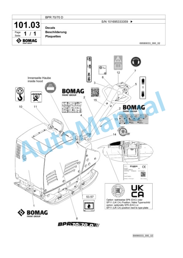 Bomag BPR 70-70 D Vibratory Plate Compactor Spare Parts Catalogue 00825799 5 Bomag BPR 70-70 D Vibratory Plate Compactor Spare Parts Catalogue 00825799-5