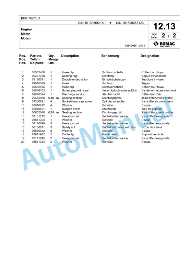 Bomag BPR 70-70 D Vibratory Plate Compactor Spare Parts Catalogue 00826737 2 Bomag BPR 70-70 D Vibratory Plate Compactor Spare Parts Catalogue 00826737-2
