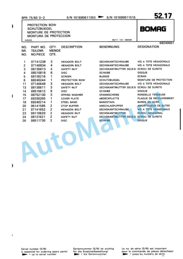 Bomag BPR 75-60 D-2 Vibratory Plate Compactor Spare Parts Catalogue 00817852 3 Bomag BPR 75-60 D-2 Vibratory Plate Compactor Spare Parts Catalogue 00817852-3