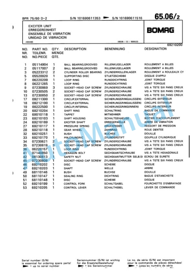 Bomag BPR 75-60 D-2 Vibratory Plate Compactor Spare Parts Catalogue 00817852 4 Bomag BPR 75-60 D-2 Vibratory Plate Compactor Spare Parts Catalogue 00817852-4