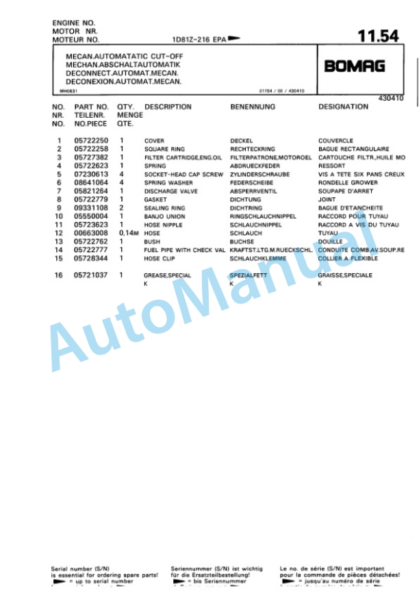 Bomag BPR 75-60 D-3 Vibratory Plate Compactor Spare Parts Catalogue 00811414 2 Bomag BPR 75-60 D-3 Vibratory Plate Compactor Spare Parts Catalogue 00811414-2