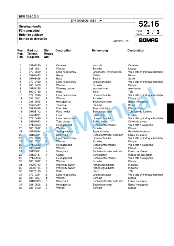 Bomag BPR 75-60 D-3 Vibratory Plate Compactor Spare Parts Catalogue 00817445 3 Bomag BPR 75-60 D-3 Vibratory Plate Compactor Spare Parts Catalogue 00817445-3