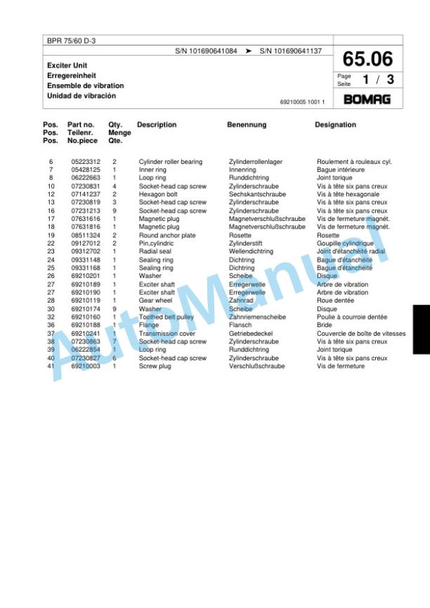 Bomag BPR 75-60 D-3 Vibratory Plate Compactor Spare Parts Catalogue 00817445 4 Bomag BPR 75-60 D-3 Vibratory Plate Compactor Spare Parts Catalogue 00817445-4