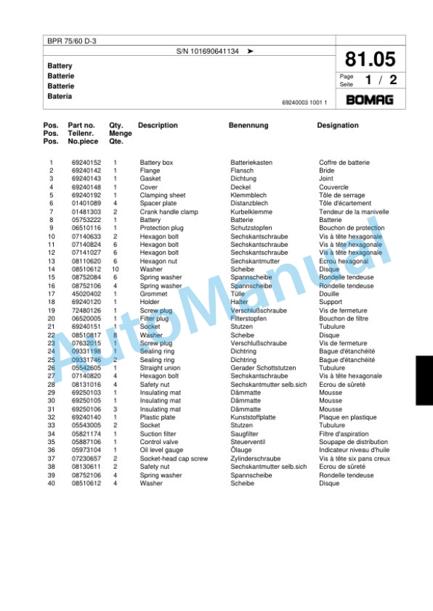 Bomag BPR 75-60 D-3 Vibratory Plate Compactor Spare Parts Catalogue 00817445 5 Bomag BPR 75-60 D-3 Vibratory Plate Compactor Spare Parts Catalogue 00817445-5