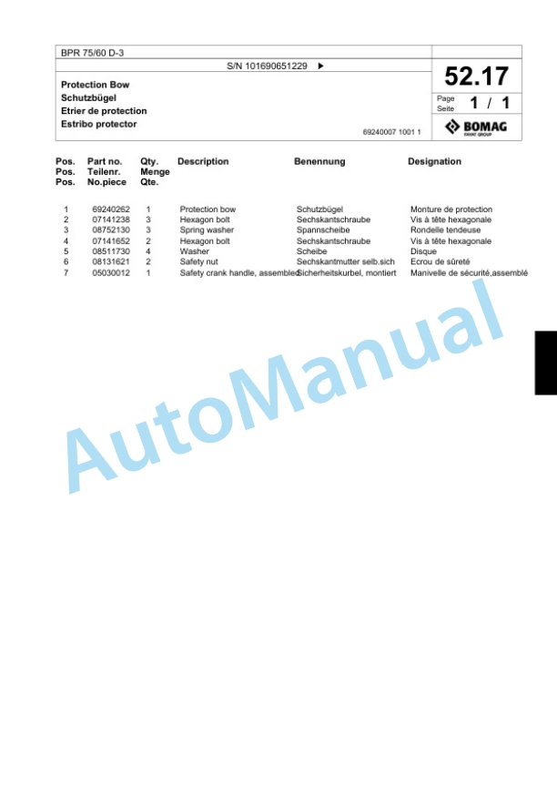 Bomag BPR 75-60 D-3 Vibratory Plate Compactor Spare Parts Catalogue 00817446 3 Bomag BPR 75-60 D-3 Vibratory Plate Compactor Spare Parts Catalogue 00817446-3