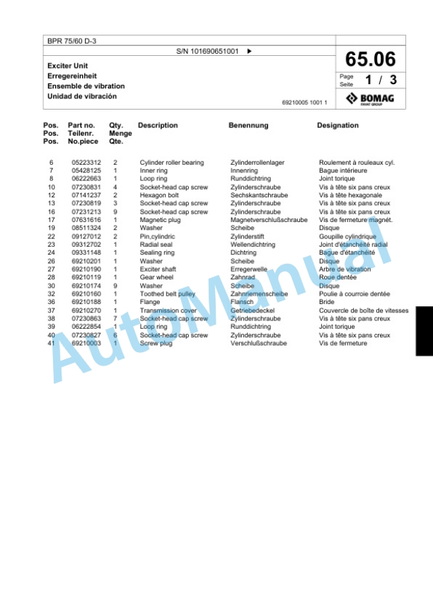 Bomag BPR 75-60 D-3 Vibratory Plate Compactor Spare Parts Catalogue 00817446 4 Bomag BPR 75-60 D-3 Vibratory Plate Compactor Spare Parts Catalogue 00817446-4