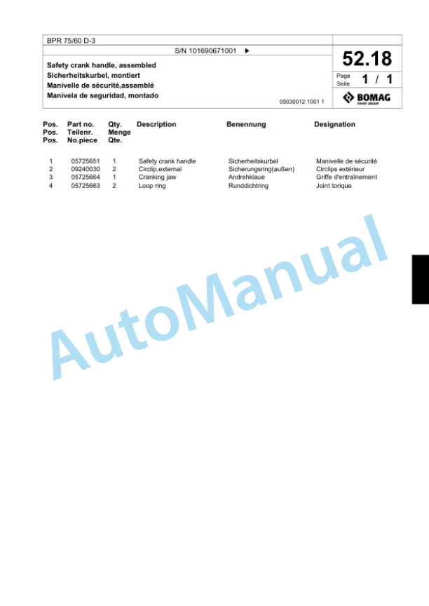 Bomag BPR 75-60 D-3 Vibratory Plate Compactor Spare Parts Catalogue 00818159 3 Bomag BPR 75-60 D-3 Vibratory Plate Compactor Spare Parts Catalogue 00818159-3