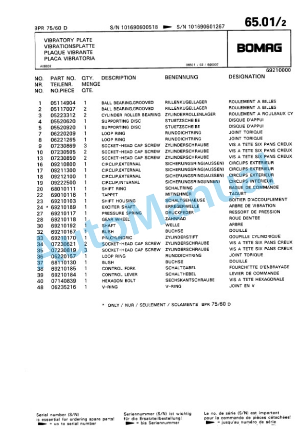 Bomag BPR 75-60 D, BPR 80-60 D Vibratory Plate Compactor Spare Parts Catalogue 00813403 5 Bomag BPR 75-60 D, BPR 80-60 D Vibratory Plate Compactor Spare Parts Catalogue 00813403-5