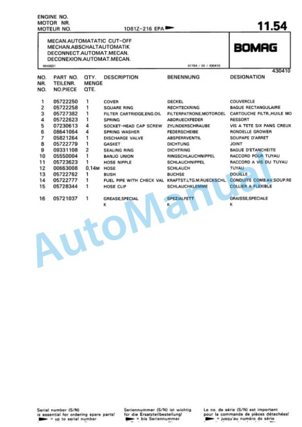 Bomag BPR 75-60 HD-3 Vibratory Plate Compactor Spare Parts Catalogue 00811413 2 Bomag BPR 75-60 HD-3 Vibratory Plate Compactor Spare Parts Catalogue 00811413-2