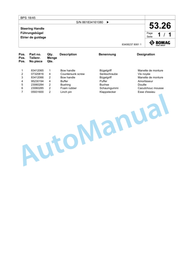 Bomag BPS 18-45 Vibratory Plate Compactor Spare Parts Catalogue 00825081 2 Bomag BPS 18-45 Vibratory Plate Compactor Spare Parts Catalogue 00825081-2