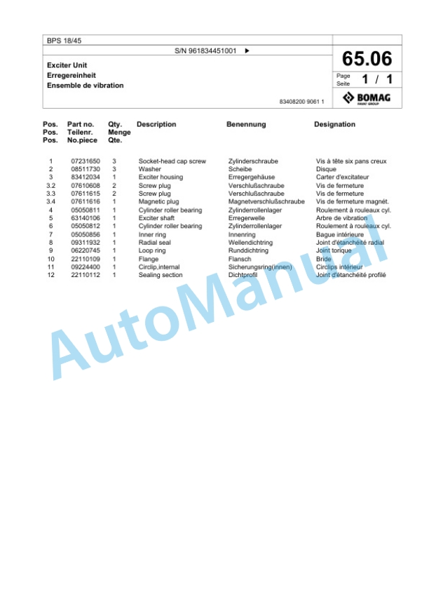 Bomag BPS 18-45 Vibratory Plate Compactor Spare Parts Catalogue 00825473 3 Bomag BPS 18-45 Vibratory Plate Compactor Spare Parts Catalogue 00825473-3