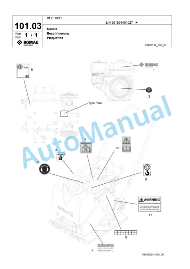 Bomag BPS 18-45 Vibratory Plate Compactor Spare Parts Catalogue 00825473 4 Bomag BPS 18-45 Vibratory Plate Compactor Spare Parts Catalogue 00825473-4