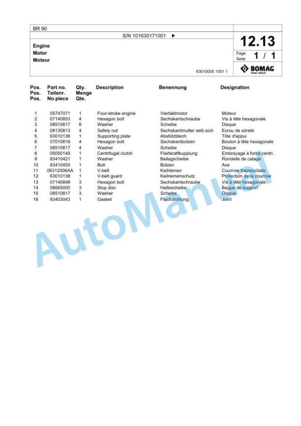 Bomag BR 90 Vibratory Plate Compactor Spare Parts Catalogue 00826507 2 Bomag BR 90 Vibratory Plate Compactor Spare Parts Catalogue 00826507-2