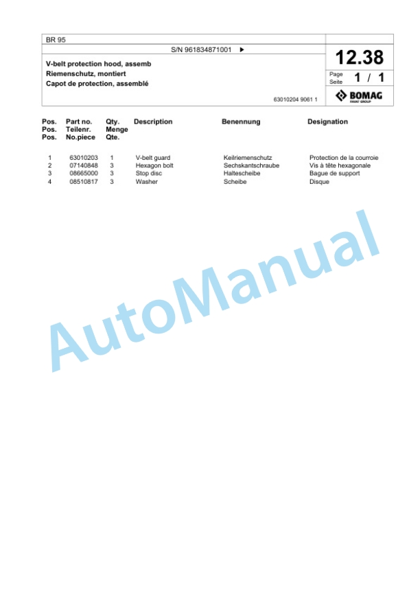 Bomag BR 95 Vibratory Plate Compactor Spare Parts Catalogue 00826843 2 Bomag BR 95 Vibratory Plate Compactor Spare Parts Catalogue 00826843-2
